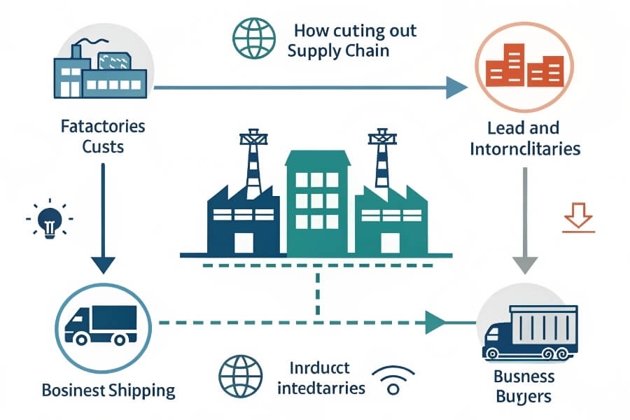 Illustration showing the supply chain process with intermediaries removed