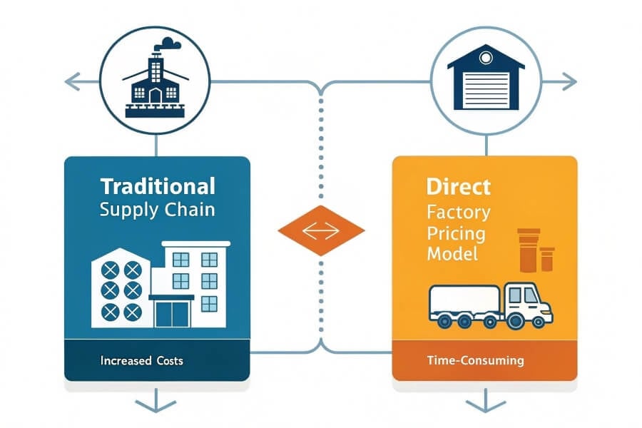 Case study infographic illustrating cost savings through factory pricing