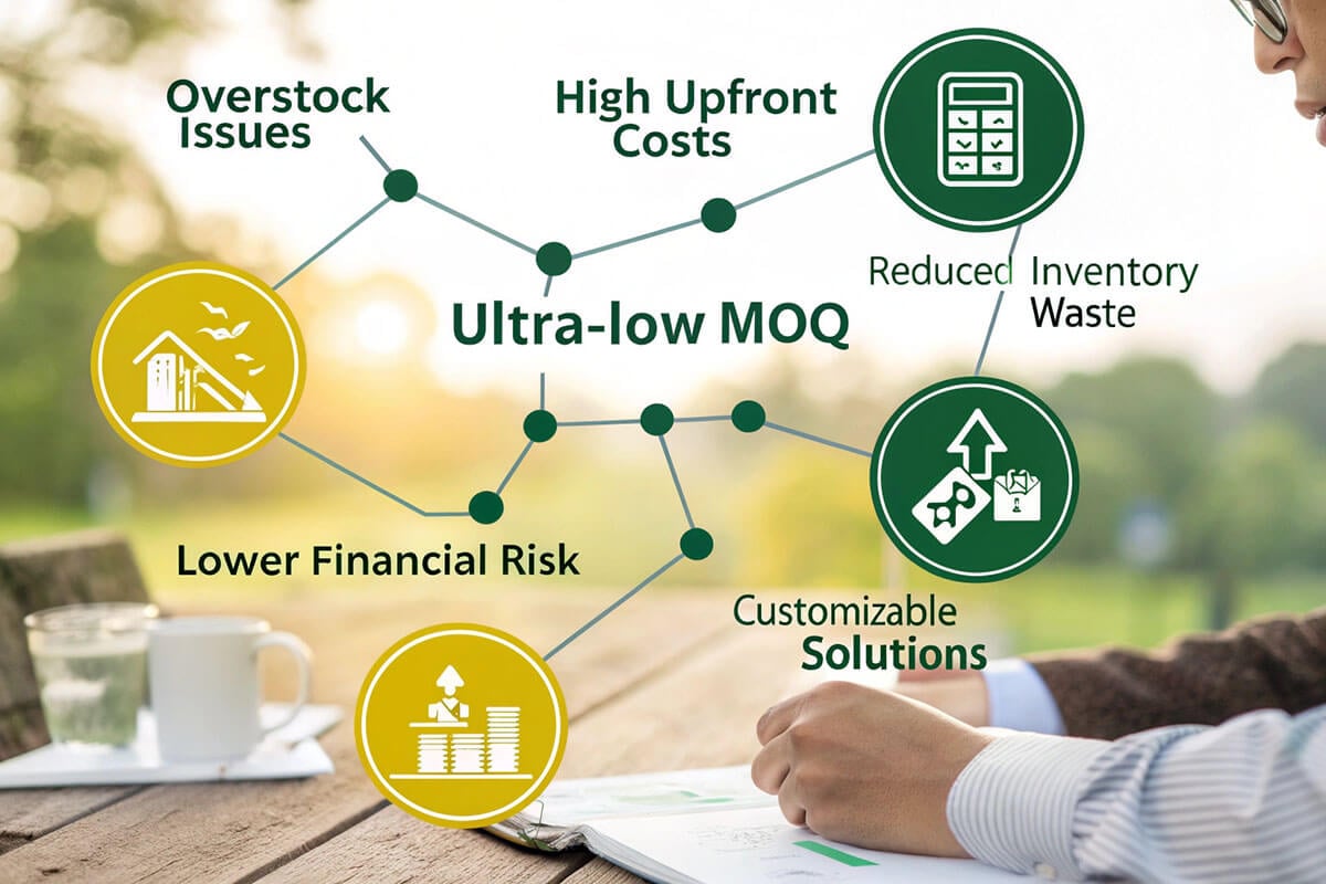Conceptual graphic showing ultra-low MOQ solving business challenges