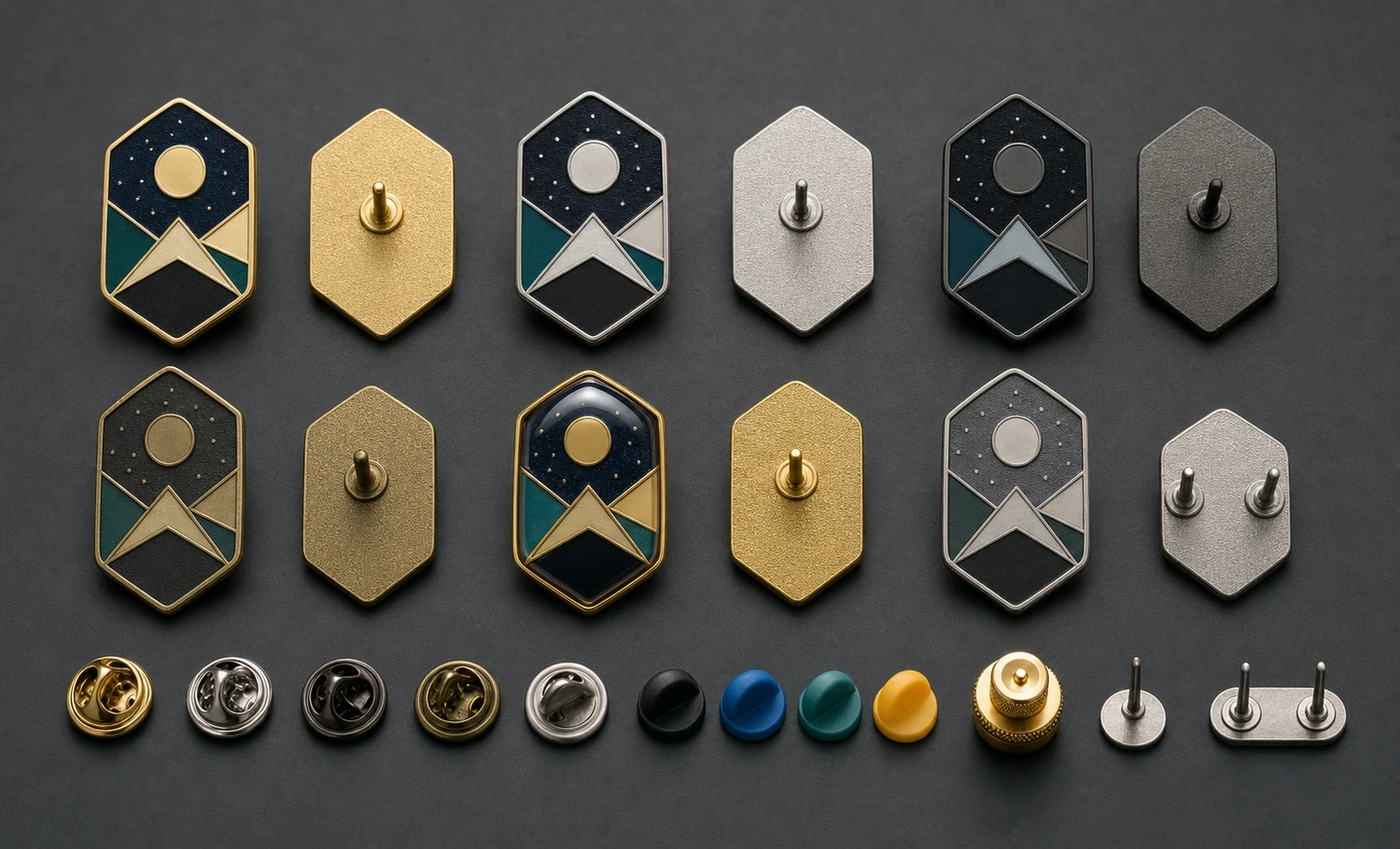 Metallfinishes, vertiefte Oberflächen, Epoxidbeschichtung, Stifte und Verschlussoptionen für Soft-Emaille-Pins