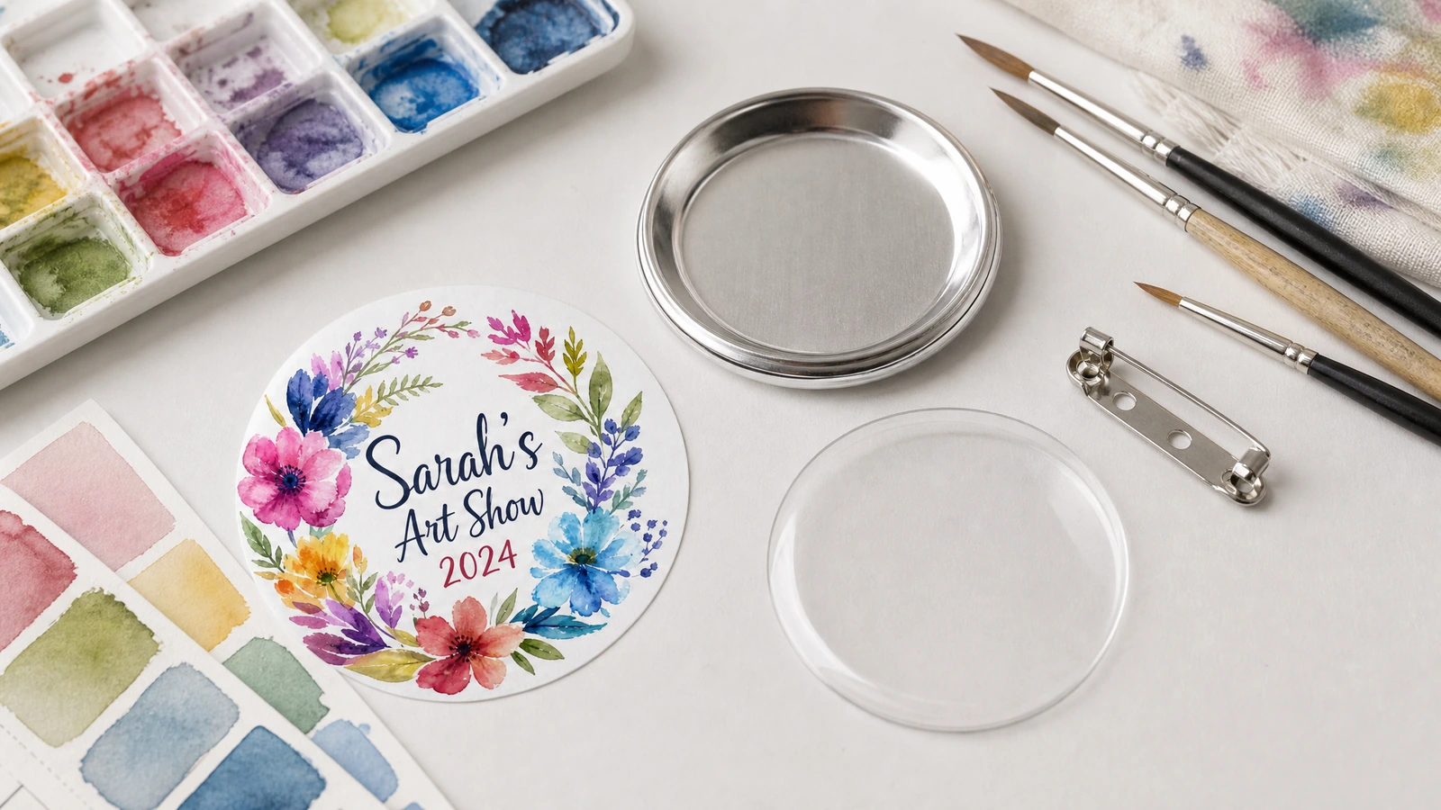 Individuelle Ansteckbuttons, arrangiert für eine Ausstellung, ein Schulprogramm, eine Spendenaktion und eine Künstler-Merchandising-Auslage