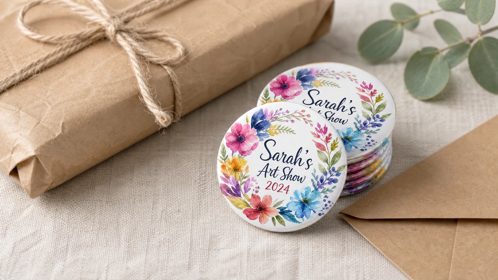 Designer prüft Anschnitt, Sicherheitsbereich, Auflösung, Typografie und Revisionsdetails einer Datei für individuelle Ansteckbuttons